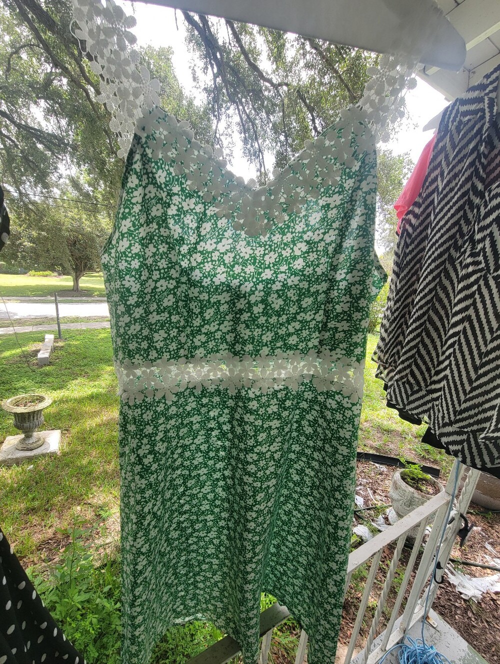 Green Floral Lace Trim Sundress